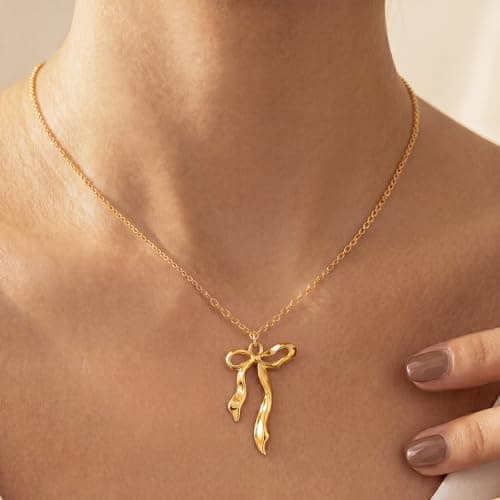 Cicy Bell Womens Gold Bow Necklace Trendy Charm Dainty Adjustable Choker Chain Cute Small Bowknot Pendant Necklace Birthday Mother's Day Jewelry Gifts - Thumbnail 4