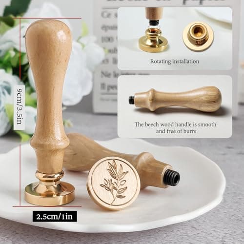 Pilloze Olive Branch Wax Seal Stamp, 3D Embossed Relief Carving Brass Head and Wood Handle for Wax Seal Stamp Kit, Decor for Thanksgiving Card/Envelope/Gift Wrap/Wedding Invitation/Vellum Jacket - Thumbnail 3