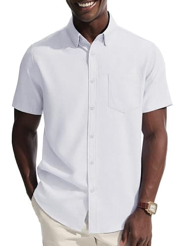 PJ PAUL JONES Mens Shirts Short Sleeve Untucked Summer Button Down Shirt Casual White Dress Shirt XXL - Image 1