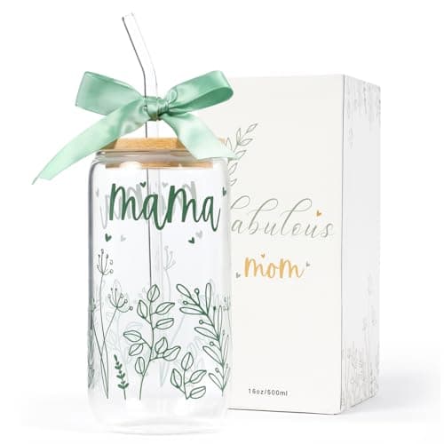 Gifts for Mom-Bow Mama Glass Cup with Lids and Straws Cute Aesthetic Iced Coffee Cup Smoothie Tumbler Gift for Mothers Day Christmas New Mom to be Personalized Birthday Presents for Women 16oz - Image 1