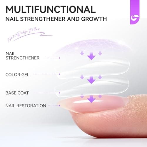 Nail Ridge Filler For Damaged Nails: Gelike ec 8 in 1 Nail Strengthener for Thin Nails and Growth - Protein Nail Ridge Filler with Top Coat Free - Thumbnail 5