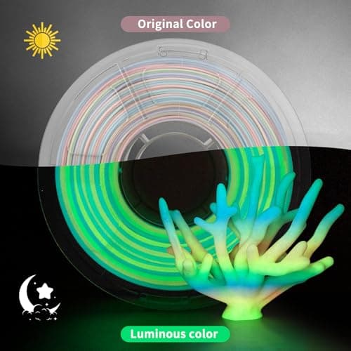 iSANMATE Glow in The Dark Rainbow PLA Filament, Daylight-Colored 3D Printer Filament Colorful Luminous Filament 1.75mm, Ideal for Christmas Decorations, 1KG/Spool - Thumbnail 2