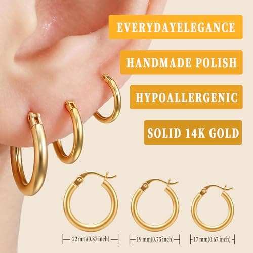 14K Gold Plated Hoop Earrings for Women, Hypoallergenic Lightweight Small Huggie Hoops, Fashion Gold Earrings with Gift Box Ideal Jewelry Gift for Birthday Valentine Mother's Day for Wife Her (19mm) - Thumbnail 5