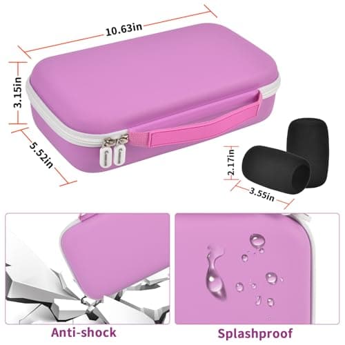 Wireless Microphone Case for JBL PartyBox & Two Mic System, Shockproof Karaoke Microphones Travel Storage Box with Mic Foam Cover, Holds 2 Mics, Receivers, Adapters, AA Batteries - Purple - Thumbnail 5
