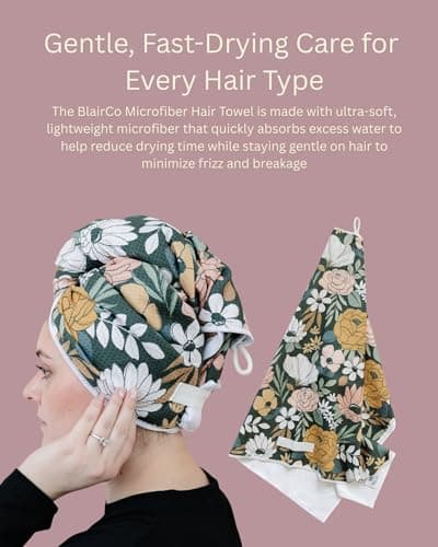 BlairCo. Microfiber Hair Towel Wrap for Women - Anti-Frizz Quick Dry Hair Wrap for Long Hair - Hair Towels for Women, Hair Drying Towel Wrap-Teal Butterfly Floral - Thumbnail 5
