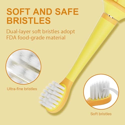 KIWIBIRD Kids Electric Toothbrush for Ages 3–10, Toddler Sonic Toothbrush with 4 Modes & Soft Silicone Bristles, 2-Min Timer Pressure Sensor, 45-Day Rechargeable Battery, Waterproof (Yellow) - Thumbnail 2