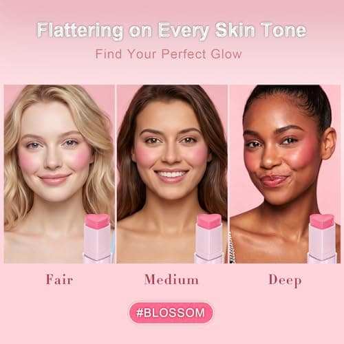 HECI BEAUTY Blush Stick for Cheeks, Korean Blush with Soft Satin Matte Glow, Lightweight Cream-to-Powder Texture, Heart-Shaped Stick Blush, Long-Lasting, BLOSSOM, 0.25 oz - Thumbnail 3