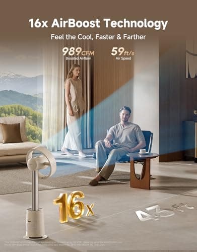 DREAME Bladeless Tower Fan for Bedroom, Smart Standing Fan with 270° Spatial Airflow for Whole-Room Circulation, 59ft/s High Velocity, 10 Speeds 3 Modes, Temperature-Adaptive Airflow, MF10-Beige - Thumbnail 3