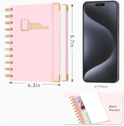 MSTONAL Lined Spiral Journal Notebook for Women Men, Small Pocket A6 300 Pages, College Ruled Hardcover Notebooks for Work and Note Taking, Journals for Writing - Pink - Thumbnail 2
