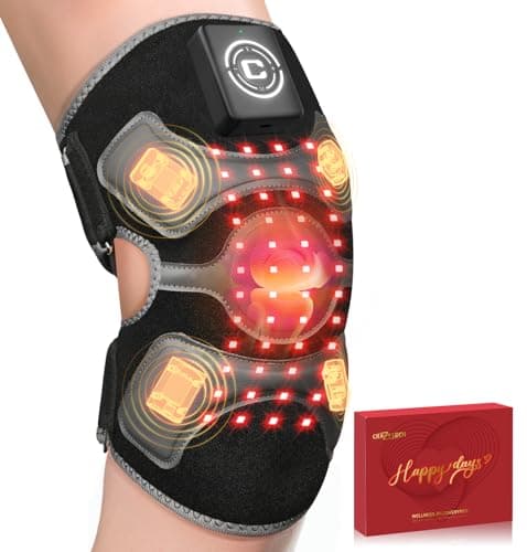 CRAZYTECH 3D Red Light Therapy for Knee, FSA Eligible HSA 5000mAh Cordless Knee Massager with 4 Vibration Areas, Infrared Heating Pad Wrap Device for Knee Elbow Shoulder, 660nm 850nm