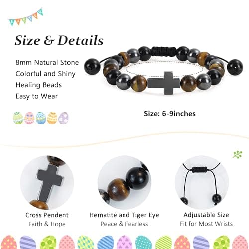 BAYLAY Easter Gifts for Teen Boys Men - Easter Basket Essentials Stuffers Fillers for Teens Boys Cross Bracelet for Boy Religious Christian Gift - Thumbnail 5