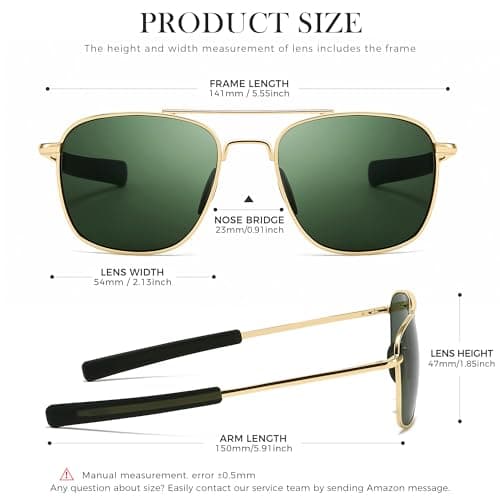 SUNGAIT Real Glass Lens Sunglasses for Men and Women: Military Style Pilot Aviator HD Shades with Upgraded Spring Hinge Bayonet Temples - Thumbnail 6