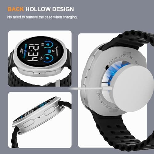 SDOCEBF 3 in 1 Metal Case for Samsung Galaxy Watch 8 Screen Protector 40mm, Ultra-Thin Aluminum Protective Bumper with Back Cover, Scratch-Resistant Cover for Galaxy Watch8, Silver - Thumbnail 5