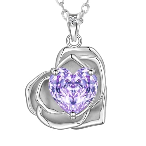 Birthstone Rose Heart Pendant Necklace - 925 Sterling Silver Rose Cut Cubic Zirconia Love Necklace Anniversary Birthday Jewelry Gift for Women Wife Mom Daughter (06-June) - Image 1