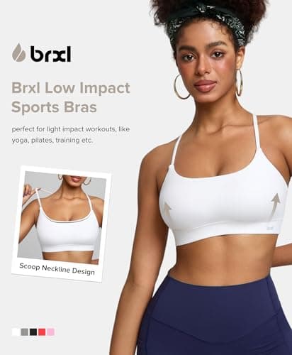 BRXL Sports Bras for Women Sewn in Pads Sport Bras Y Back Low Impact Sports Bra White Sports Bras White M - Thumbnail 4