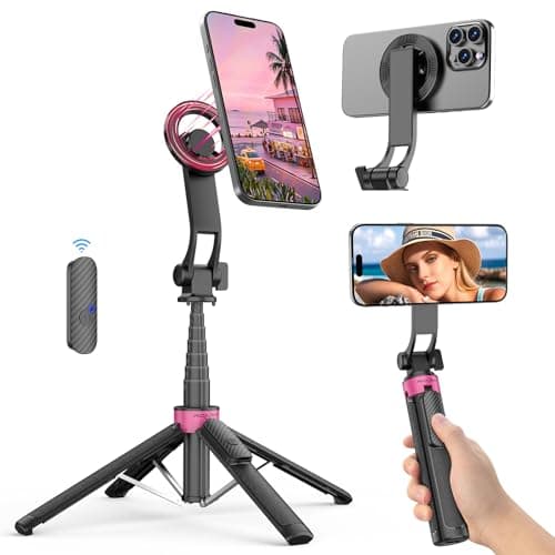 ACKIMA Magnetic Tripod for iPhone, Portable Selfie Stick Phone Tripod with Remote, Four-Leg Support Cellphone Stand for iPhone Magsafe, Fits Selfie Video Recording Gym Travel Essentials Accessories - Image 1