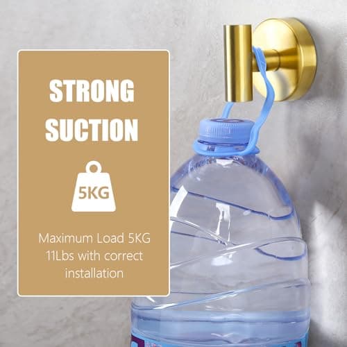 MNGD Towel Hooks Shower Suction Hook Towel Hanger for Bathroom Hanging Coat, Robe, Removable Wall Mounted Hook for Bedroom Kitchen Hotel Pool Brushed Gold(2-Pack) - Thumbnail 4