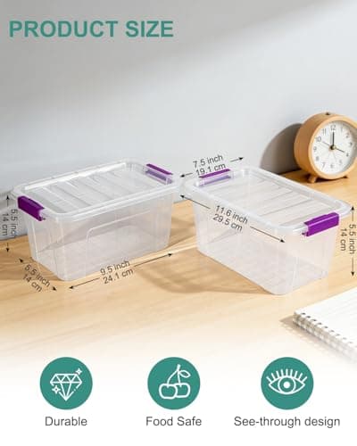 EOENVIVS Clear Storage Bins with Lids 6 Pack, 7 Qt Stackable Storage Containers with Buckle Lock, Durable Plastic Containers & Storage Box Organizer for Pantry, Bathroom, Closet & Office Use - Thumbnail 2