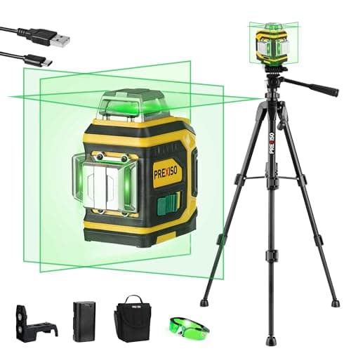 PREXISO Rechargeable 360° Self Leveling Green Laser Level with Tripod, Magnetic Base, Glasses - For Construction, Tile, Home Renovation - Image 1