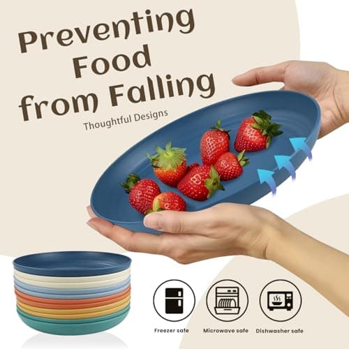Homienly Wheat Straw Plates, 12-Pieces Unbreakable Dinner Plates - 9 Inch Alternative to Plastic Plates, Unbreakable Microwave and Dishwasher Safe Plate Set for Kitchen, Camping, Party - Multi - Thumbnail 4