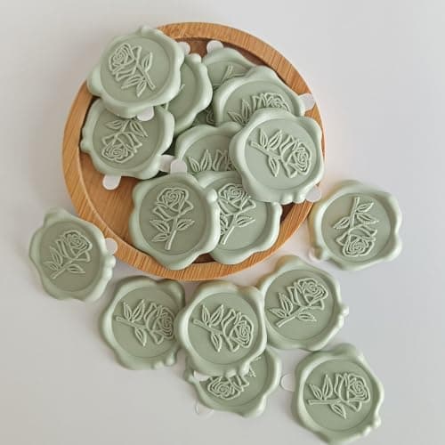 Pilloze 50 Pcs Adhesive Green Rose Wax Seal Stickers, Adhesive and Easy to Use Green Rose Envelope Stickers, Rose Seal for Wedding Invitation or Envelopes, Scrapbooking - Thumbnail 3