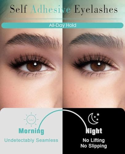 Obeyalash Self Adhesive Eyelashes Natural Look,Waterproof Preglued Lashes,Easy Strip Lashes for Beginners,No Glue Lashes Reusable Stick on Eyelashes for Daily Work & Travel (Cat Eye 12mm M879) - Thumbnail 5