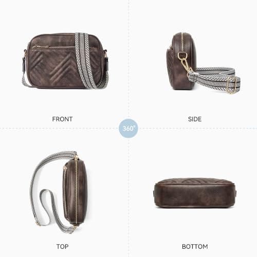 BOSTANTEN Quilted Crossbody Bags for Women Vegan Leather Purses Small Shoulder Handbags with Wide Strap Coffee - Thumbnail 6