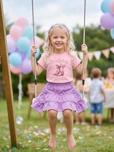 IsPICK Birthday Girl Shirt Toddler Kids Birthday Outfit Western Cake Bow Ribbon Girls Graphic Tees Party Tshirts 4-12 Years - Thumbnail 4