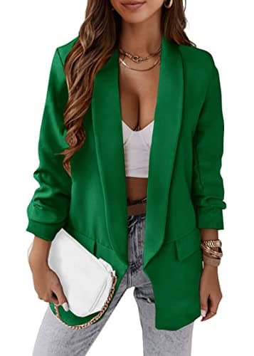 KIRUNDO Blazers for Women Oversized Business Casual 2026 Spring Fall Fashion Long Sleeve Open Front Work Office Suit Jackets(Green, XX-Large) - Image 1