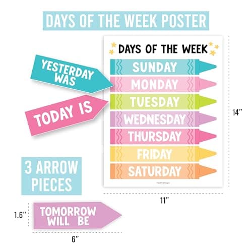 Classroom Calendar Set Bulletin Board Decor – 98 pcs School Calendar for Classroom Elementary & Preschool, Bulletin Board Decorations with Weather Chart & Seasons, Crayon Teacher Must Haves - Thumbnail 3