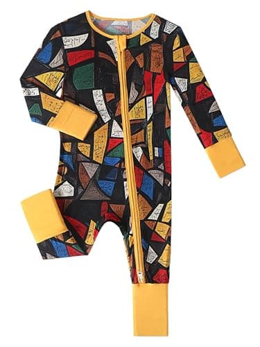 Joonberry Infant Baby Girl Clothing Bamboo Rayon Footies, Newborn outfit Footed Long Sleeve Jumpsuit with Zipper and Mitten Cuffs (Geometric Pattern, 6-9M)