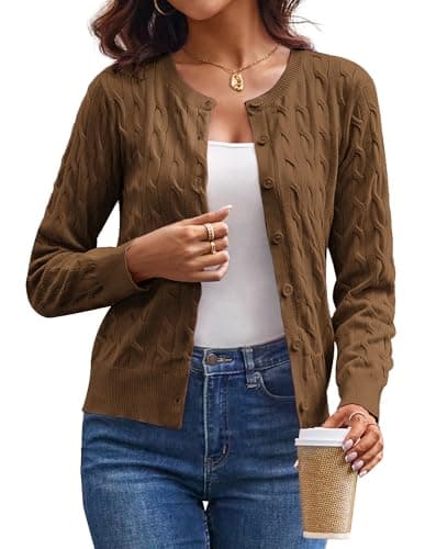 GRACE KARIN Brown Cardigan Sweaters for Women Lightweight, Spring Fashion Cardigans Sweater Tops, 2026 Summer Clothing S - Image 1