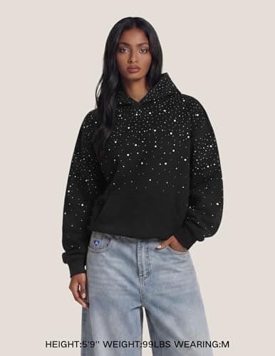 Aelfric Eden Rhinestone Hoodies Men Women Diamond Hooded Sweatshirt Fashion Luxury Casual Streetwear Unisex Hoodie Pullover Black XS - Thumbnail 3