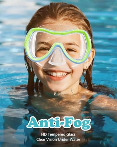 Aegend Kids Swim Mask Goggle, Swimming Goggles with Nose Cover Tempered Glass 180° HD Wide View - Thumbnail 5