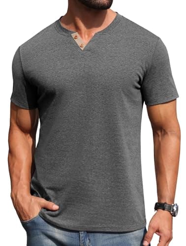 Sailwind Mens Henley Lightweight Shirts Short Sleeve Casual Cotton Button T-Shirts Summer Basic Tee Dark Gray - Thumbnail 2