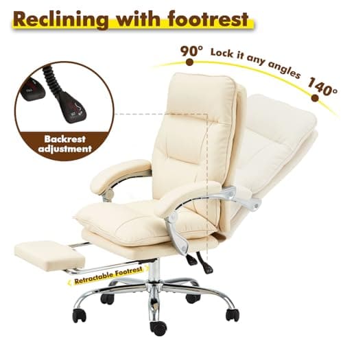 ZZWHOM Executive Office Chair with Footrest 350 LBS Reclining Big and Tall Computer Gaming Chairs Home Office Desk Chair Adjustable PU Leather Ergonomic Work Chair with Linkage Arm - Thumbnail 5