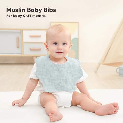 Bearmoss Muslin Baby Bibs for Drooling & Teething Cotton Drool Bib 6 Pack - Thumbnail 3