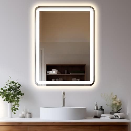 24"x32" LED Bathroom Mirror with Lights, Front and Backlit, Stepless Dimmable, Lighted Mirror for Bathroom Wall, 3 Colors Dimmable Vanity Mirror with Lights, Anti-Fog, Shatter-Proof Glass(Round) - Image 1