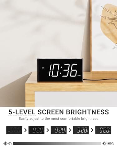 Vibrating Alarm Clock for Heavy Sleepers – Loud Alarm with Bed Shaker, 3 Wake Modes, Large 7.5” Display, 5-Level Dimmer, USB & Type-C Charging, Plug-in with Battery Backup for Bedroom, Teens & Deaf - Thumbnail 4