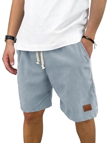 Hardaddy Mens Corduroy Shorts Casual Elastic Waist Drawstring 2026 Summer Beach Lounge Short(Light Blue XX-Large) - Image 1