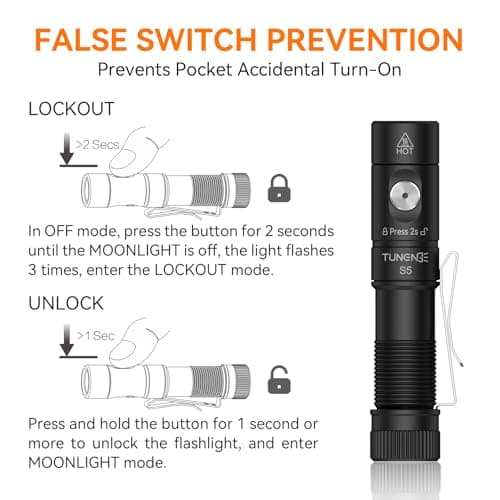 TUNENGE S5 1400 Lumens Mini Flashlight Rechargeable- Super Bright LED Pocket Light with Magnet & Clip, Red/Orange Diffuser,Small AA EDC Flashlight for Outdoor, Camping, Hiking, Emergency - Thumbnail 3