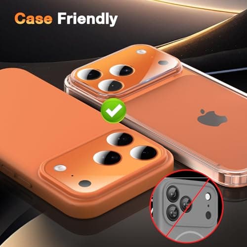 YWXTW [0 Bubbles for iPhone 17 Pro Max Camera Protector, Full Coverage Tempered Glass Lens Screen Protector for iPhone 17 Pro Max Accessories, Case Friendly, HD Clear, 3 Pack (Cosmic Orange) - Thumbnail 5