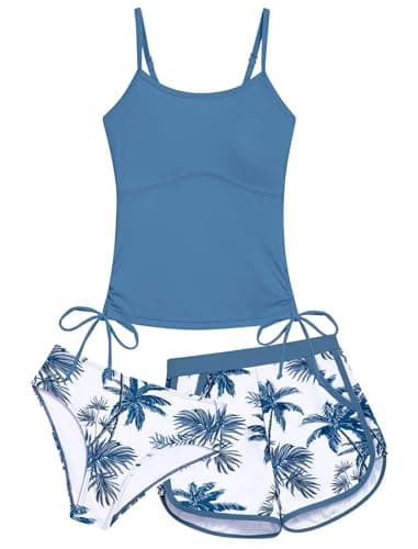 Seanrui Girls Swimsuits Size 10-12 Tankini Swimsuits 3 Piece Bathing Suit for Girls Tropical Printed Swim Shorts - Image 1