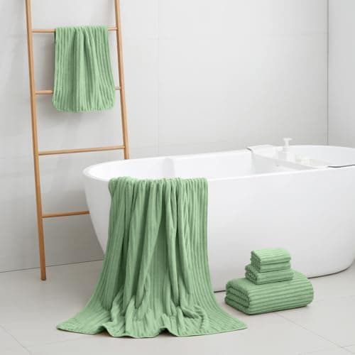 NALIVO Extra Large Bath Towel Set of 6 (40"x80"),Oversized Bath Sheet Super Soft Highly Absorbent Microfibers Quick Dry Luxury Shower Towel for Bathroom Spa Gym Hotel Yoga(Sage Green, 6Piece) - Thumbnail 2