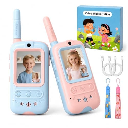SIHUADON Video Walkie Talkies for Kids, 2 Pack Kids Walkie Talkies with Camera, Long Range 2-Way Radios with 4 Voice Effects, Portable Outdoor Toys Gifts for Age 3-12 Boys Girls (Blue & Pink) - Image 1