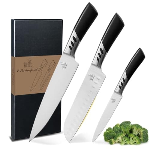 CHUSHIJI Kitchen Knife Set 3 Piece | Professional Chef Knife Set with 8" Chef Knife, 7" Santoku Knife, 5" Utility Knife | High Carbon Stainless Steel Sharp Kitchen Knives for Home Cooking & Gifting - Image 1