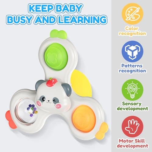 3PCS Suction Cup Spinners for Babies,Montessori Baby Bath Toys for 0-6-12 Months,Baby Rattle for Travel,First Birthday Gifts,Sensory Toys for 1 Year Old Boys and Girls - Thumbnail 4