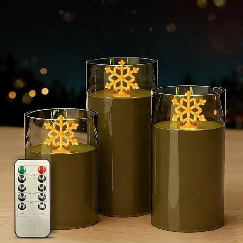L LOHAS LED Electronic Candle Night Lights with Remote, 3-Pack Snowflake LED Flameless Candles, Battery Operated Flickering Night Light, 5 Brightness Levels & Timer, for Holiday Home Decor - Image 1