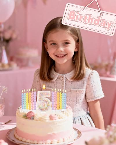 Birthday Candles for Cake, Pink Number Candles, Cake Candles with Greeting Card for Birthday Party Wedding Anniversary Celebrations（5 Candle,White Number Macaron） - Thumbnail 2