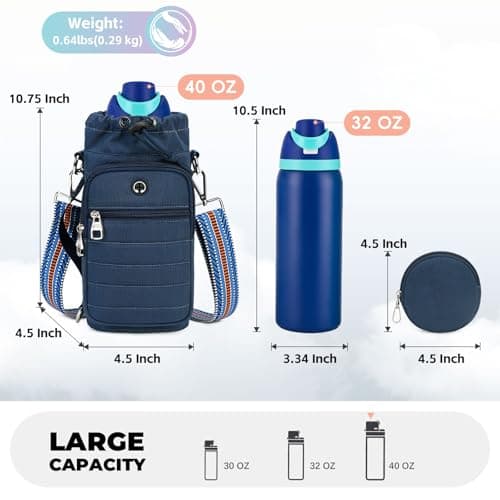 YIQUN Water Bottle Holder with Strap, Water Bottle Carrier Bag with Phone Pocket 32oz 40oz Insulated Water Bottle Holder for Walking, Hiking - Thumbnail 3